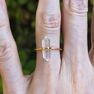 🦋LAST🦋 NWT Baizaar 22k Gold Plated Dual Point Quartz Crystal Ring, Size 6